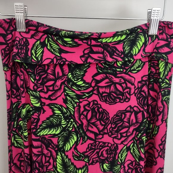 LuLaRoe Vibrant Pink Rose Print Maxi Skirt - Picture 6 of 8
